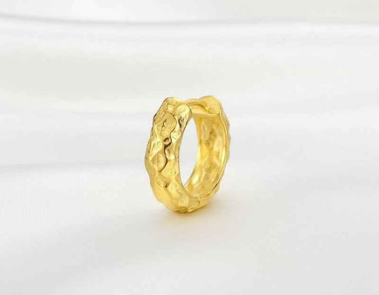 Hammered Finish Single Hoop Earring - 925 Sterling Silver