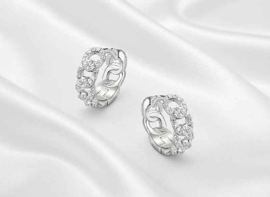 925 Sterling Silver Huggie Earrings Zircon White Gold Plated