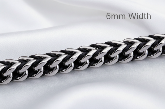 Close-up of a silver chain on a white background