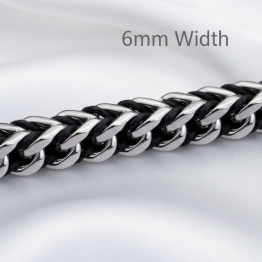 Close-up of a silver chain on a white background