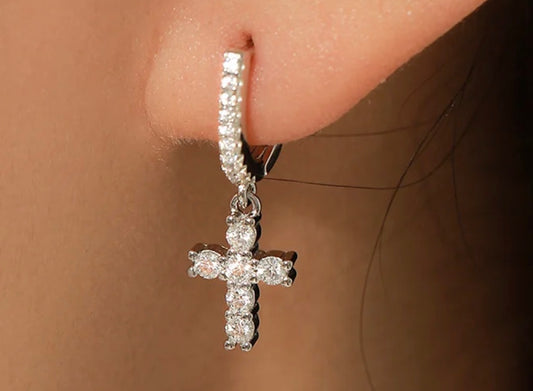 Moissanite Sterling Silver Cross Drop Earrings