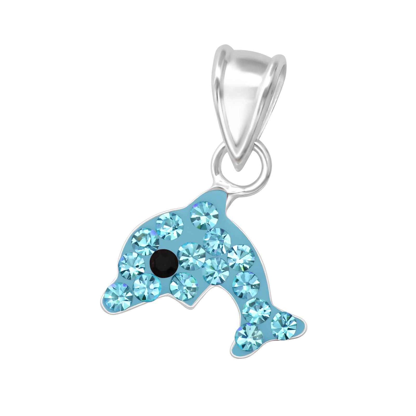 925 Sterling Silver Dolphin Pendant - Aqua Crystal - Children's