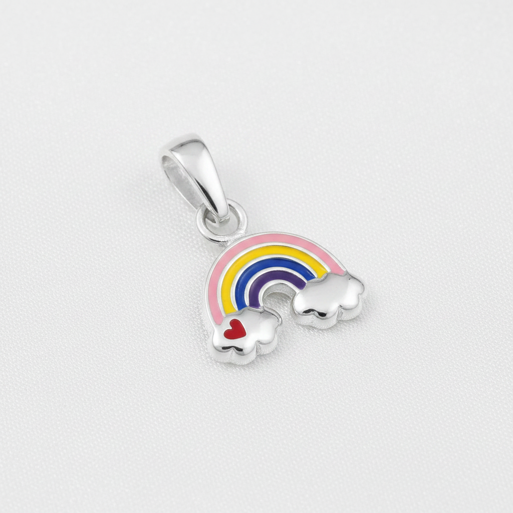 925 Sterling Silver Rainbow Pendant - Epoxy - Children's
