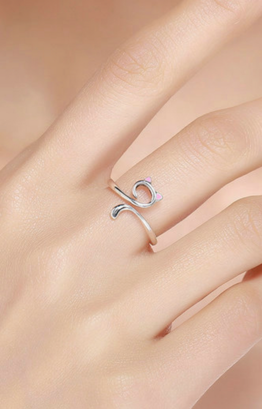 925 Sterling Silver Cat Open Ring