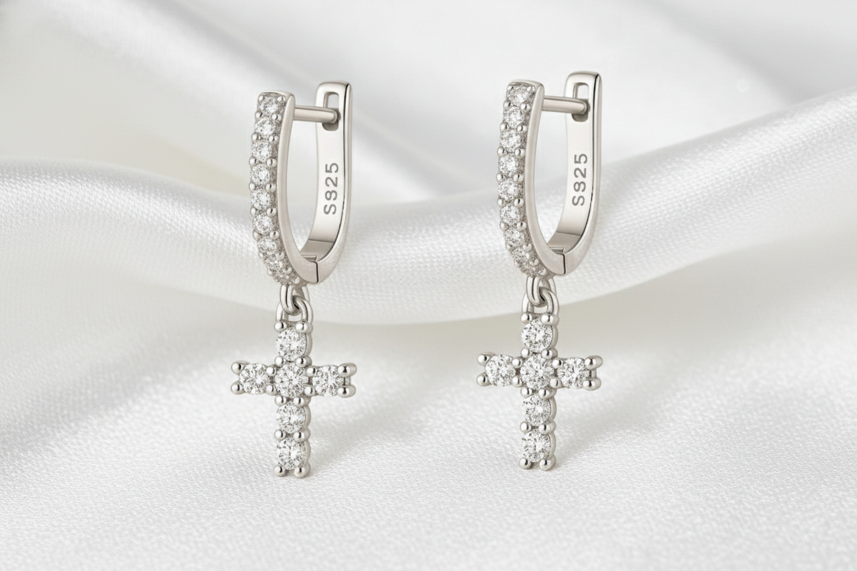 moissanite set 925 silver earrings hoop