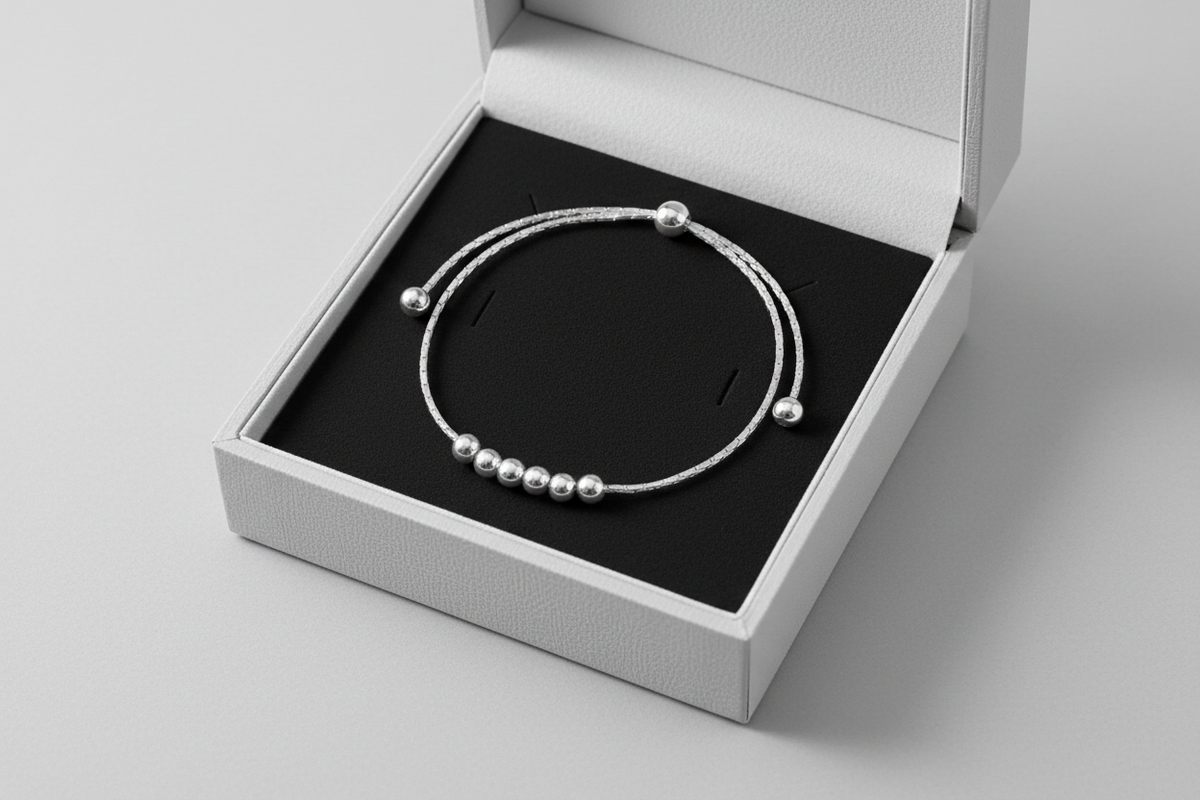 925 Sterling Silver Beads Bracelet in Box