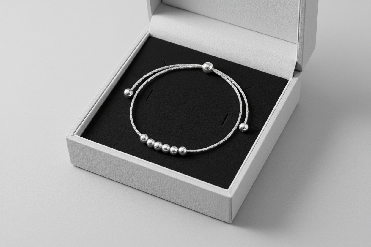 925 Sterling Silver Beads Bracelet in Box