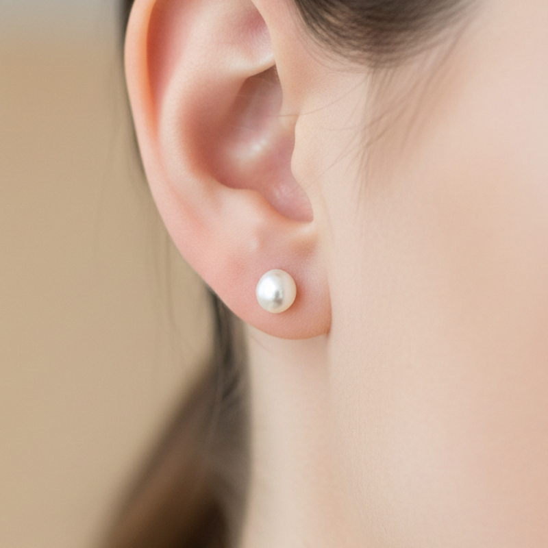 925 Sterling Silver Natural Pearl Stud Earrings - model shot small