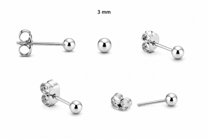 925 Sterling Silver Ball Stud Earrings - Rhodium Plated