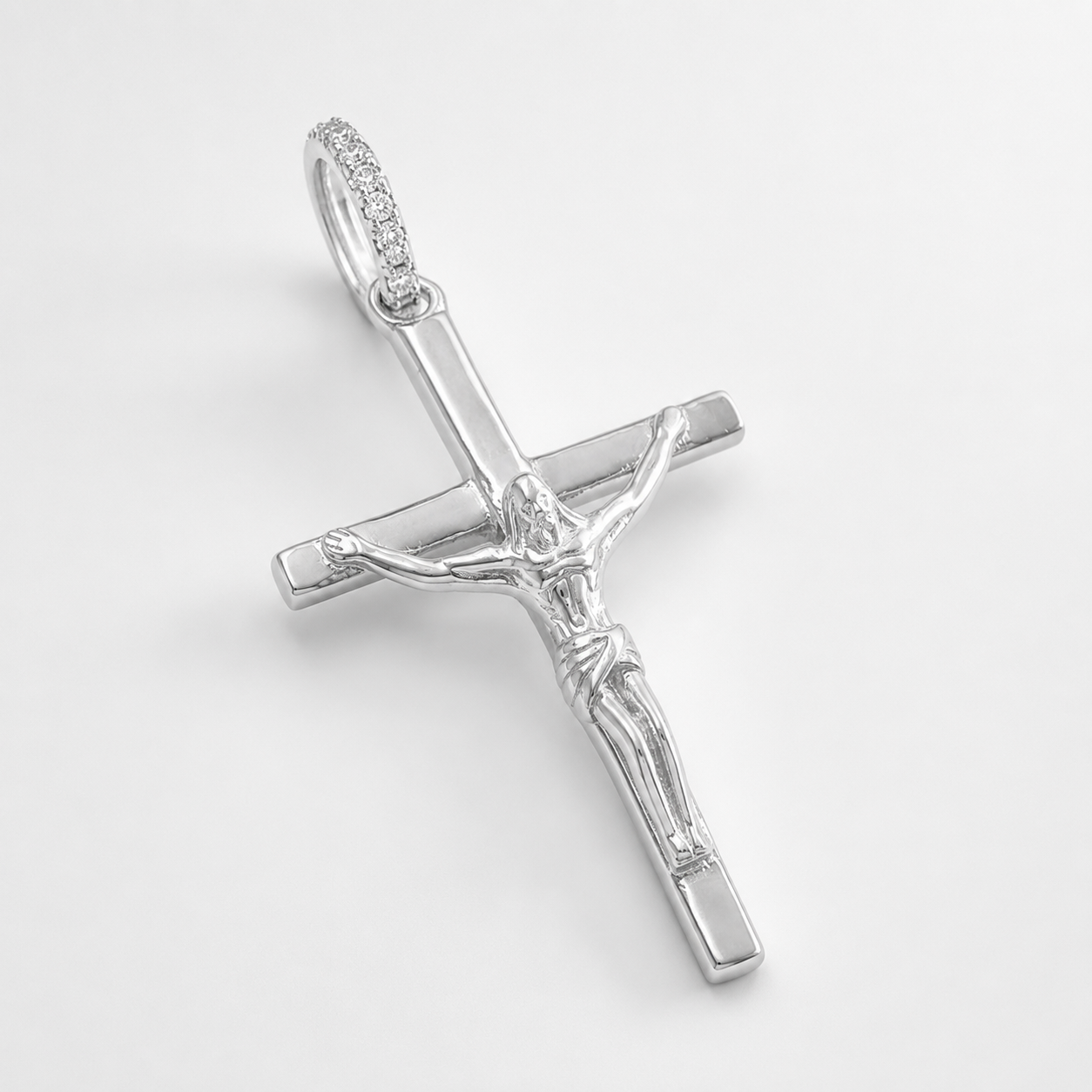 925 Sterling Silver Crucifix Cross Pendant - CZ Pave Bail