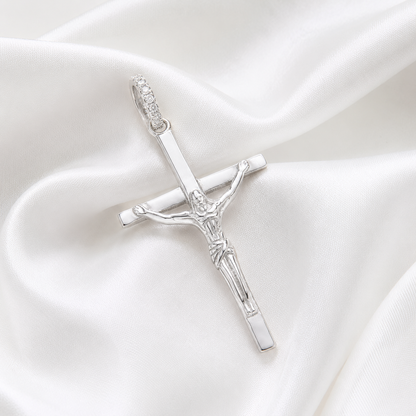 925 Sterling Silver Crucifix Cross Pendant - CZ Pave Bail