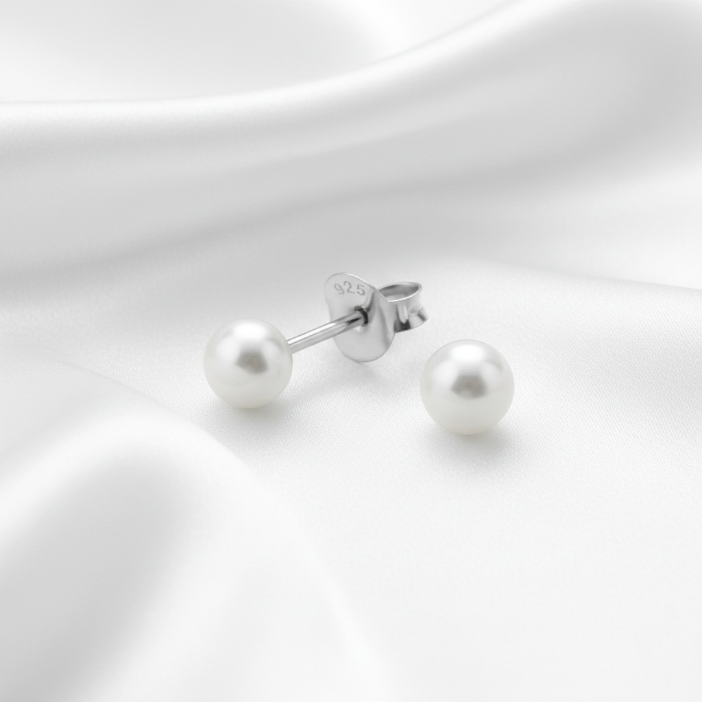 925 Sterling Silver Freshwater Pearl Stud Earrings - 4 mm - White