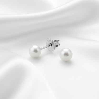 925 Sterling Silver Freshwater Pearl Stud Earrings - 4 mm - White