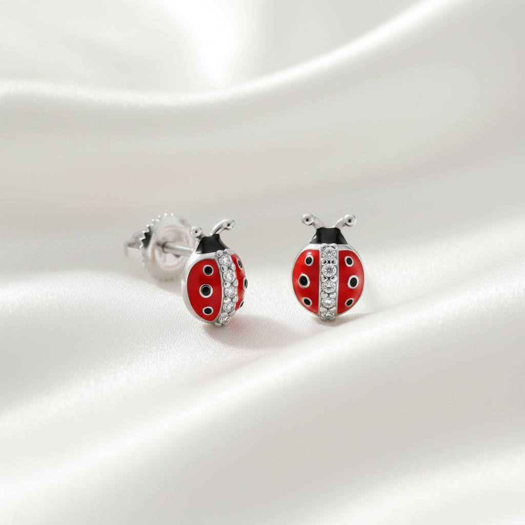 925 Sterling Silver Ladybug Stud Earrings - Children's