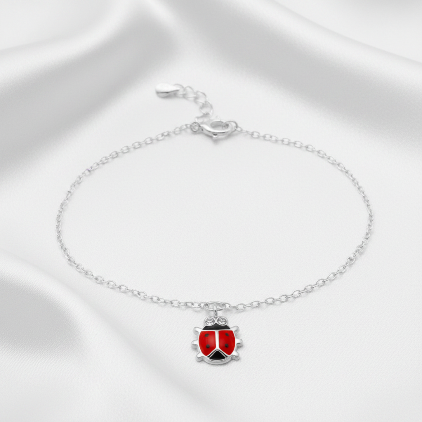 925 Sterling Silver Ladybug Bracelet - Crystal & Epoxy - Children's