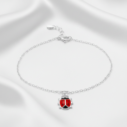 925 Sterling Silver Ladybug Bracelet - Crystal & Epoxy - Children's