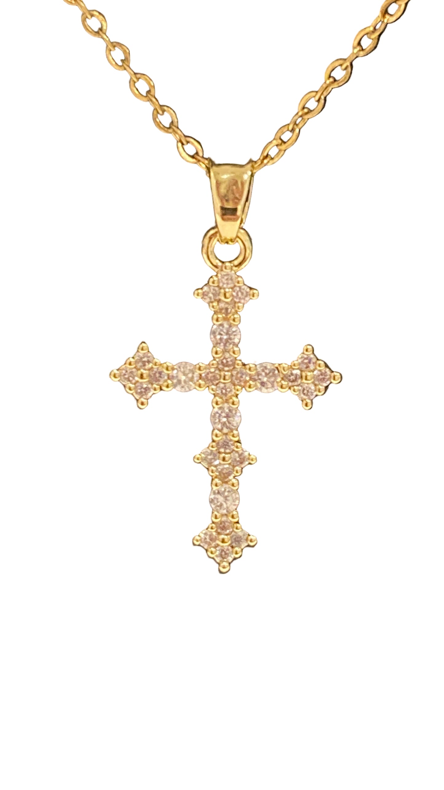 Cross Stainless Steel Inlay Zirconia Cross Gold Plated - Religious Jewellery | Jewel Radiance