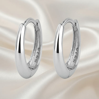 Pair of silver hoop earrings on a white background