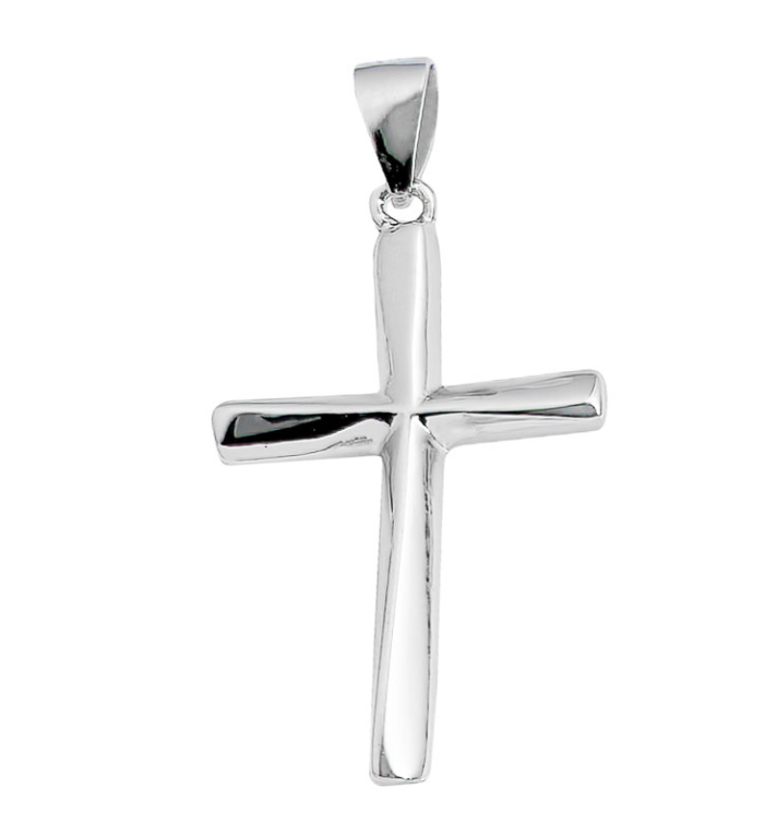 (CR469) Rhodium Plated Sterling Silver Cross Pendant