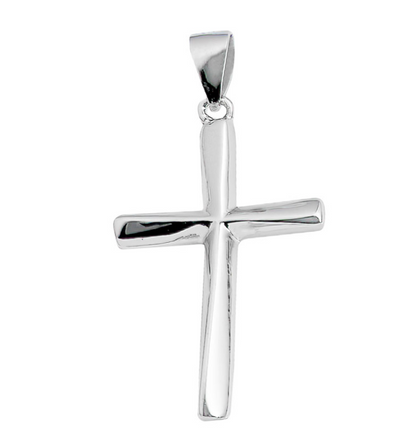 (CR469) Rhodium Plated Sterling Silver Cross Pendant