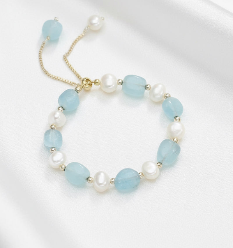 Gemstone & Simulated Pearl Adjustable Bracelets – Amethyst, Aquamarine, Quartz & More