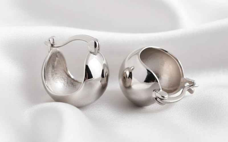 925 Sterling Silver White Gold Plated Geometric Hoop Earrings