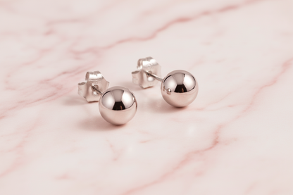925 Sterling Silver Ball Stud Earrings - Rhodium Plated