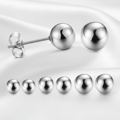925 Sterling Silver Ball Stud Earrings - Rhodium Plated