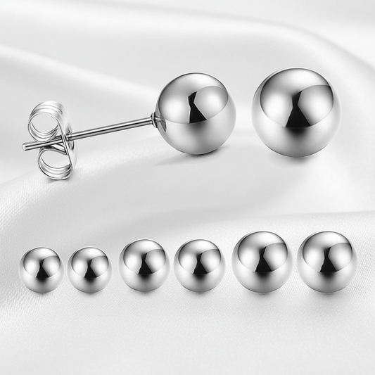 925 Sterling Silver Ball Stud Earrings - Rhodium Plated