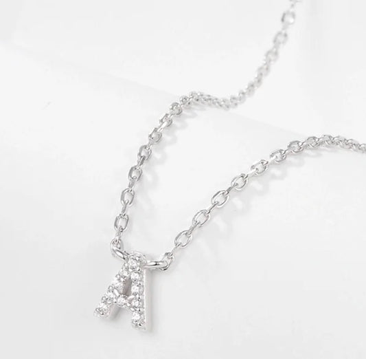 Minimalist Letter Sterling Silver Plating Inlay Zircon White Gold Plated Pendant Necklace