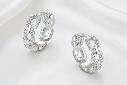 Pair of silver chain-link earrings on a white background