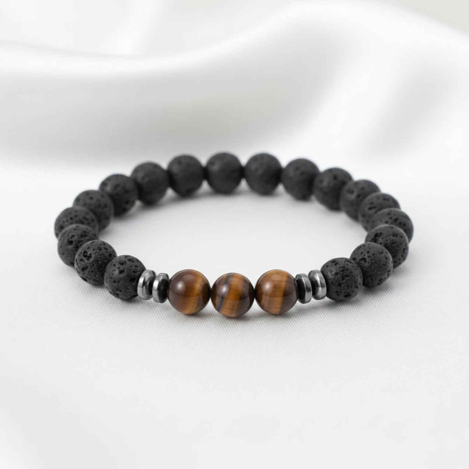 Volcano Yellow Tiger Beaded Bracelet - Natural Gemstone - Elastic Stretch Band