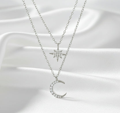 North Star & Crescent Pavé Layered Necklace