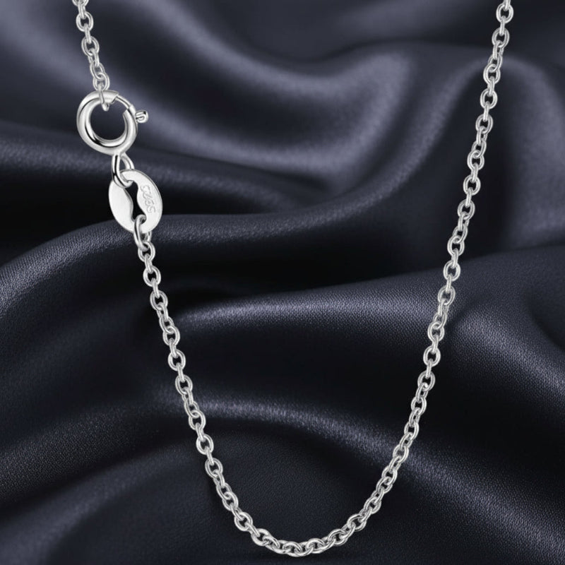 Silver chain necklace on a white background