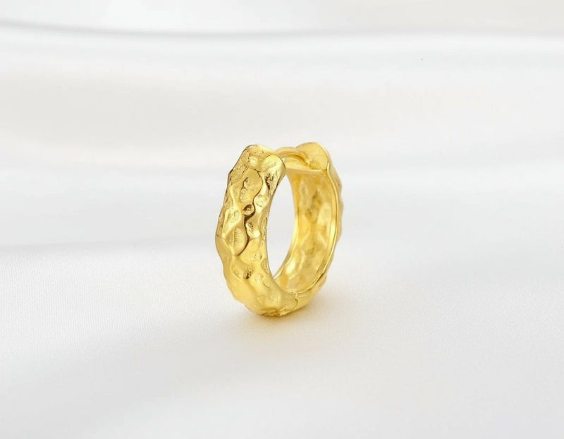 Hammered Finish Single Hoop Earring - 925 Sterling Silver