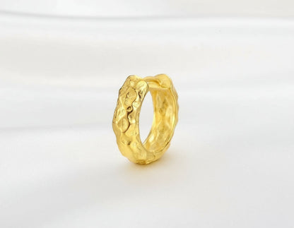 Hammered Finish Single Hoop Earring - 925 Sterling Silver