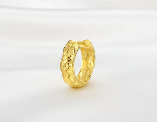 Hammered Finish Single Hoop Earring - 925 Sterling Silver