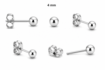 925 Sterling Silver Ball Stud Earrings - Rhodium Plated