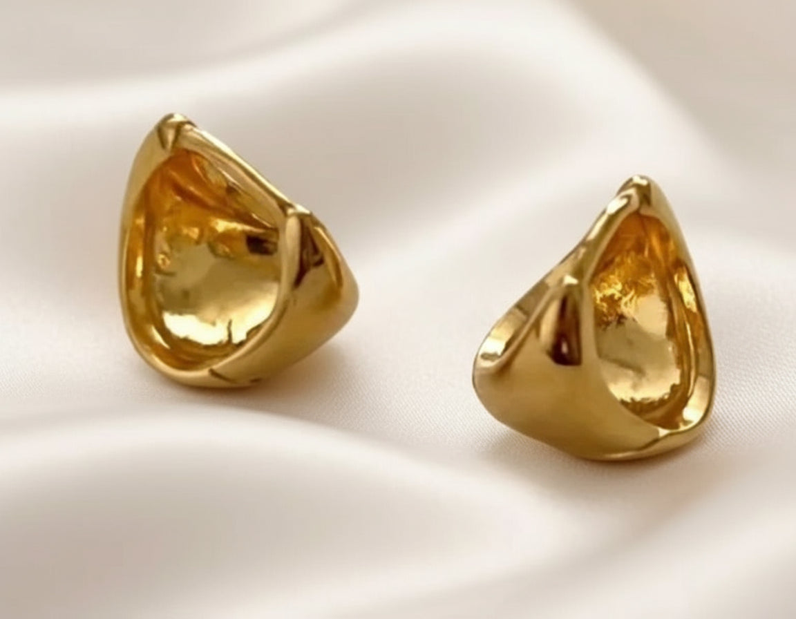 Pair of gold earrings on a white background