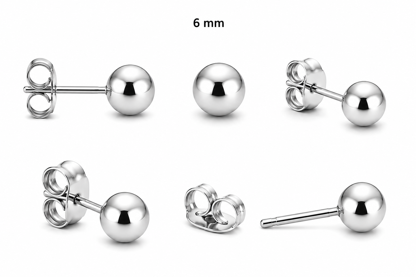 925 Sterling Silver Ball Stud Earrings - Rhodium Plated