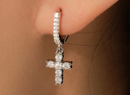 Moissanite Sterling Silver Cross Drop Earrings