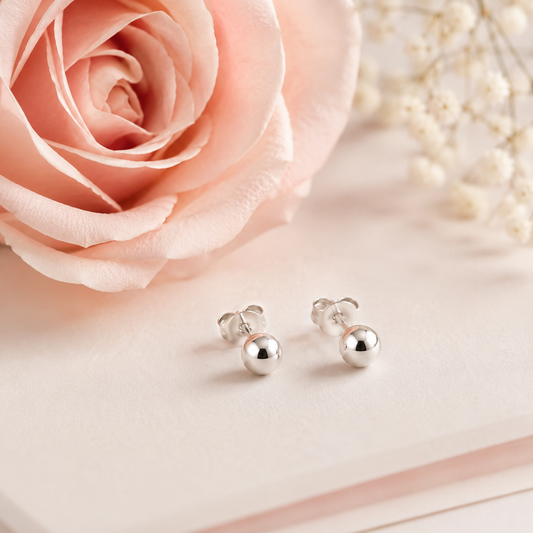 925 Sterling Silver Ball Stud Earrings - Rhodium Plated