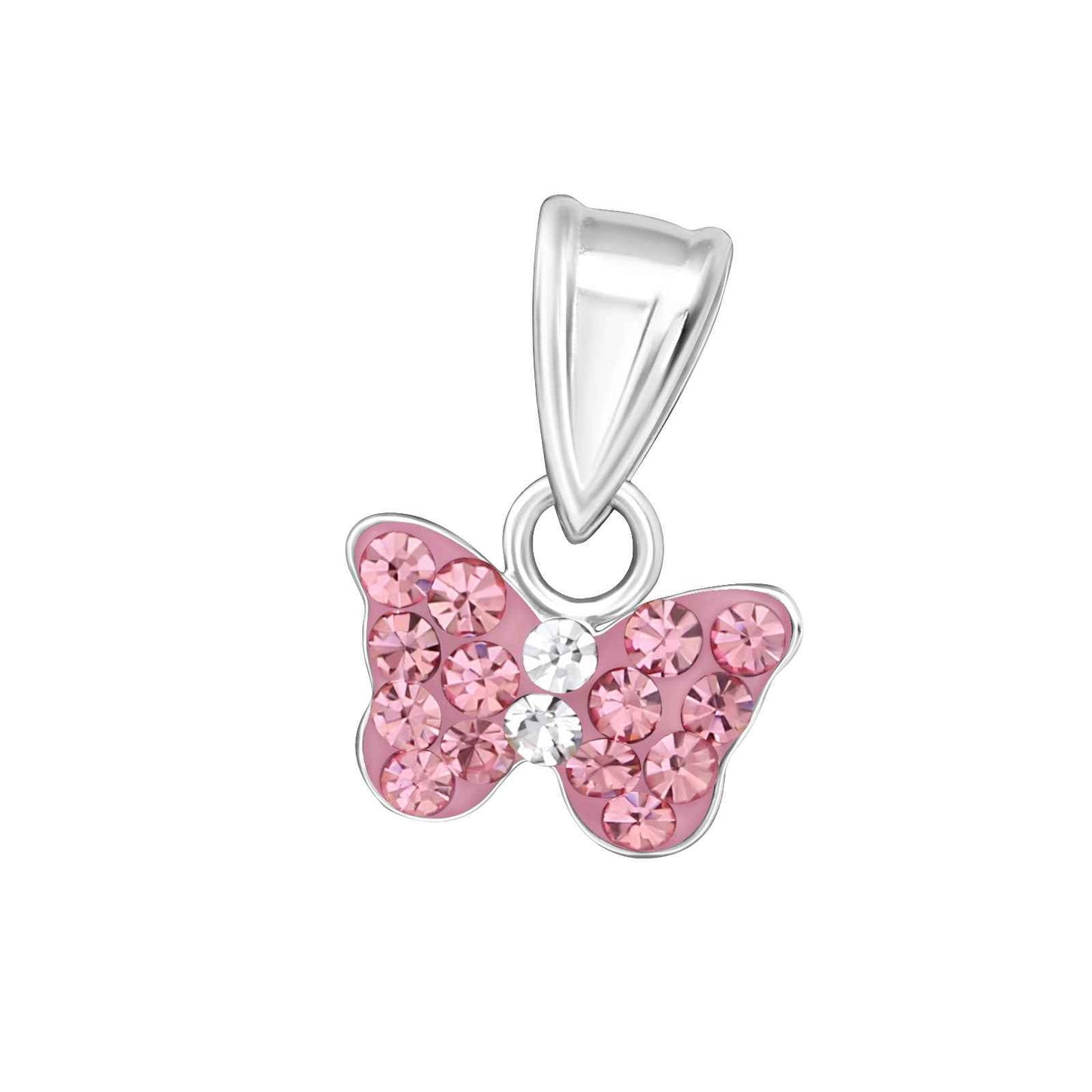 925 Sterling Silver Butterfly Pendant - Pink Crystal - Children's