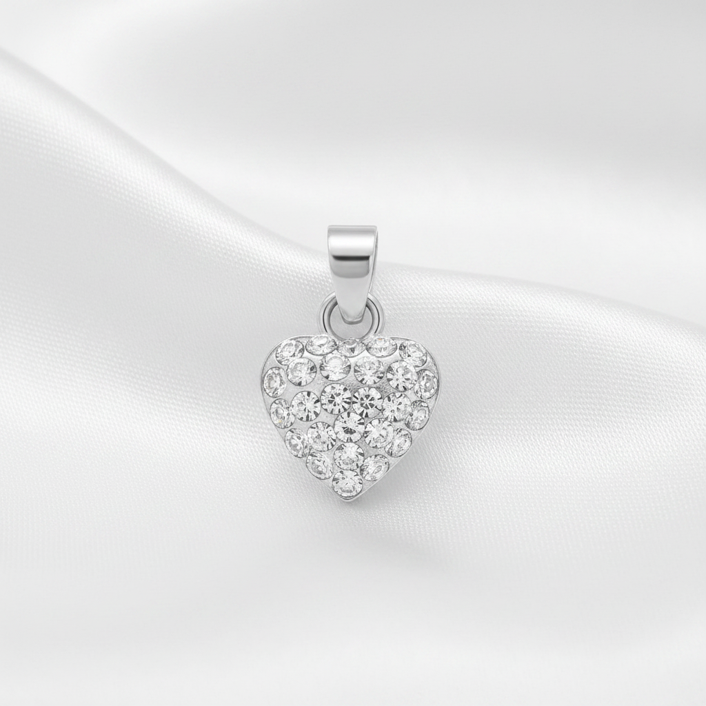 925 Sterling Silver Heart Pendant - Crystal - Children's