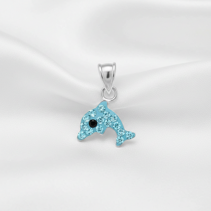 925 Sterling Silver Dolphin Pendant - Aqua Crystal - Children's
