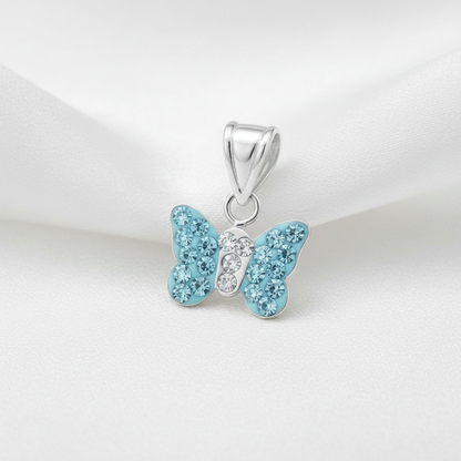 925 Sterling Silver Butterfly Pendant - Blue Crystal - Children's