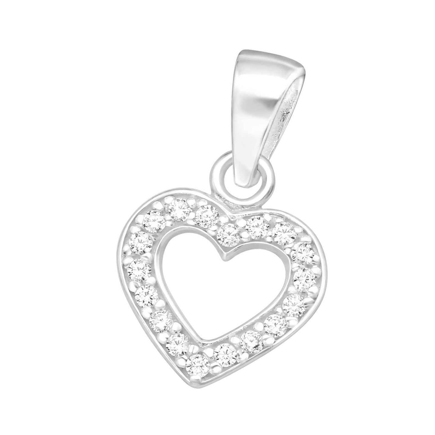 925 Sterling Silver Open Heart Pendant - Cubic Zirconia