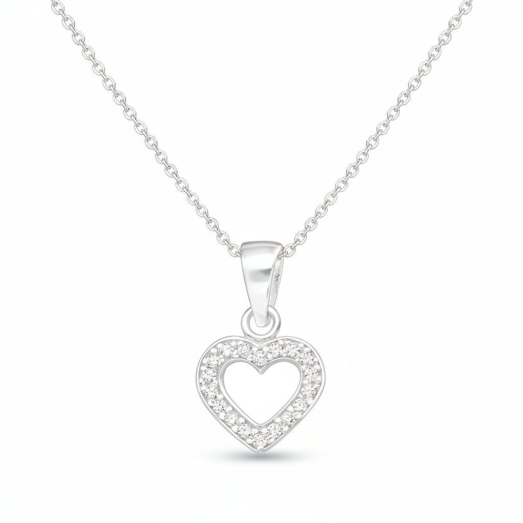 925 Sterling Silver Open Heart Pendant - Cubic Zirconia