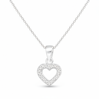 925 Sterling Silver Open Heart Pendant - Cubic Zirconia