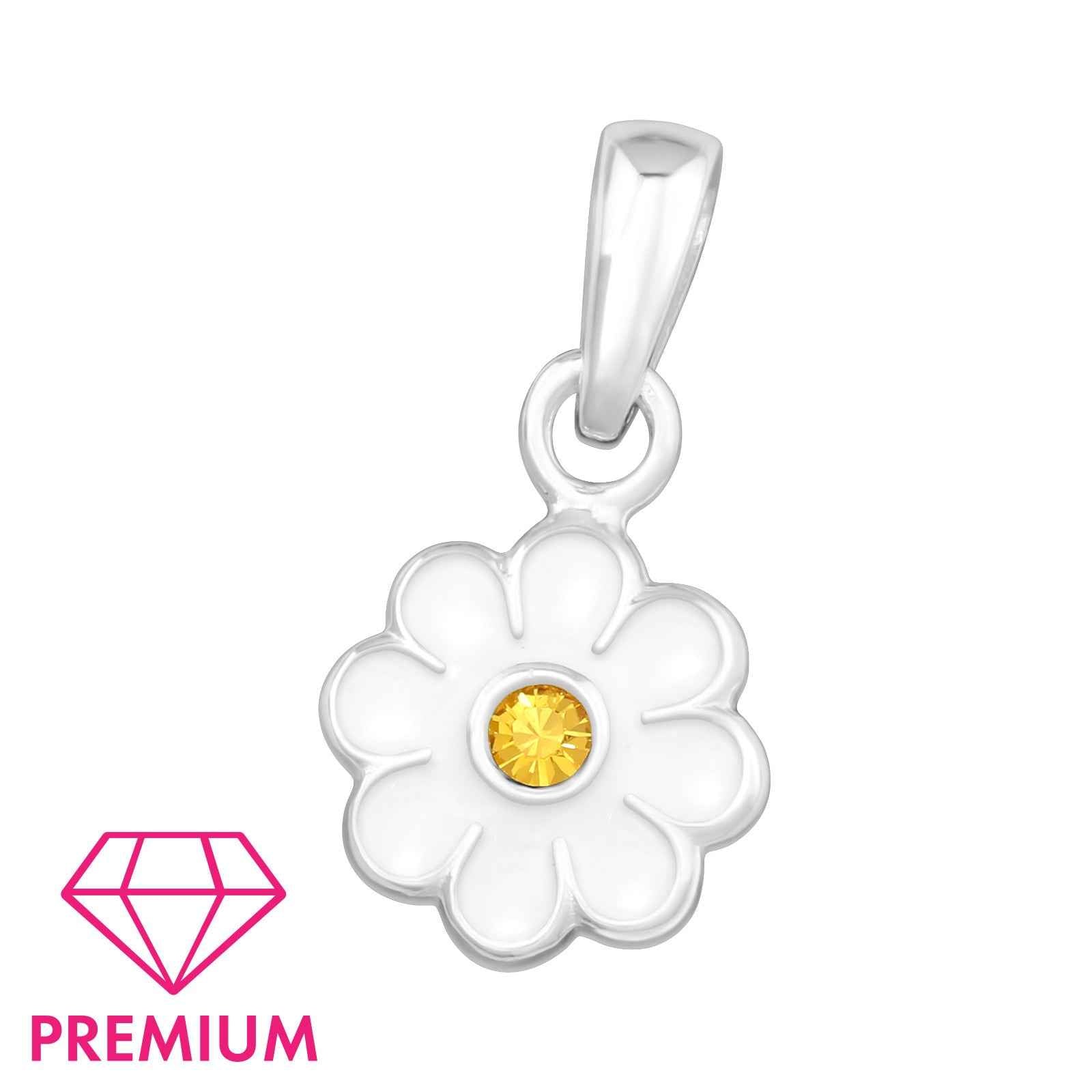 925 Sterling Silver Daisy Pendant - Crystal & Epoxy - Children's